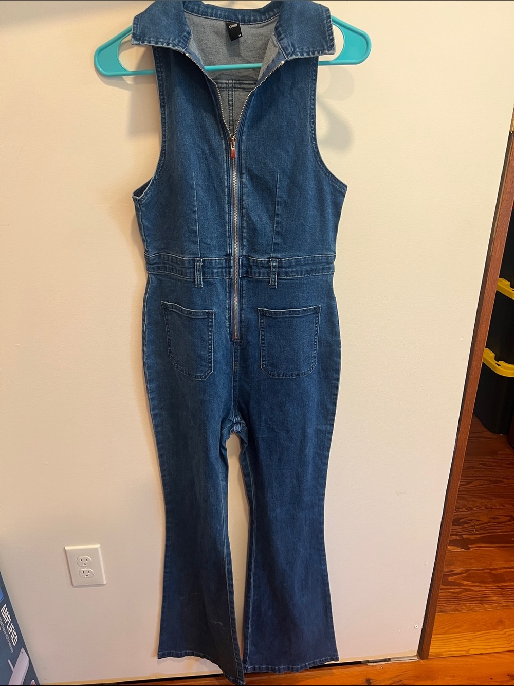 Cider Dark Blue Denim Zip-Front Jumpsuit